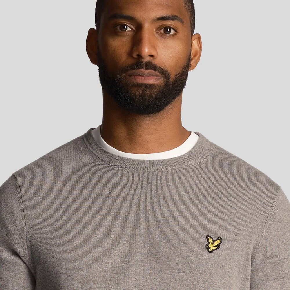 Lyle & Scott Cotton Merino Blend Crew Neck Pullover - Mid Grey Mergel