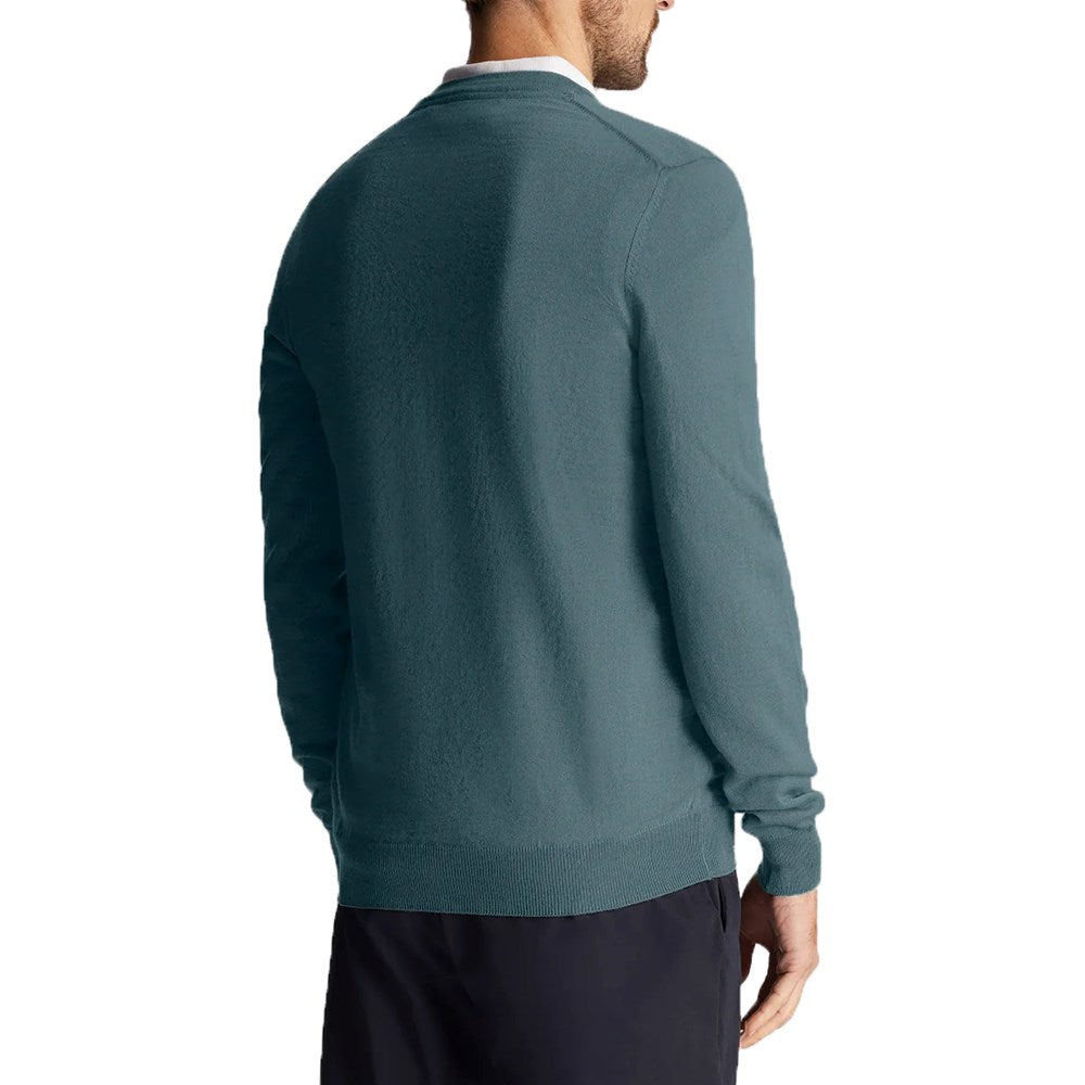 Lyle & Scott Golf Merino Mischung V Hals Pullover - Eisenblau