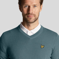 Lyle & Scott Golf Merino Mischung V Hals Pullover - Eisenblau