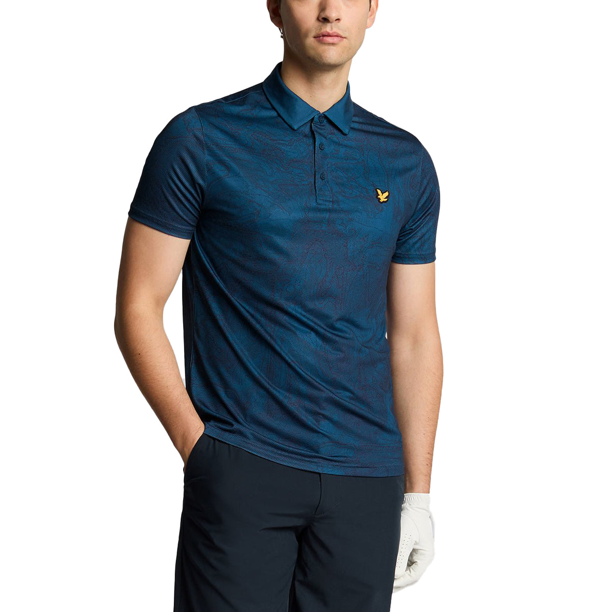 Lyle & Scott Contour gedrucktes Golf Polo -Hemd - Dark Navy