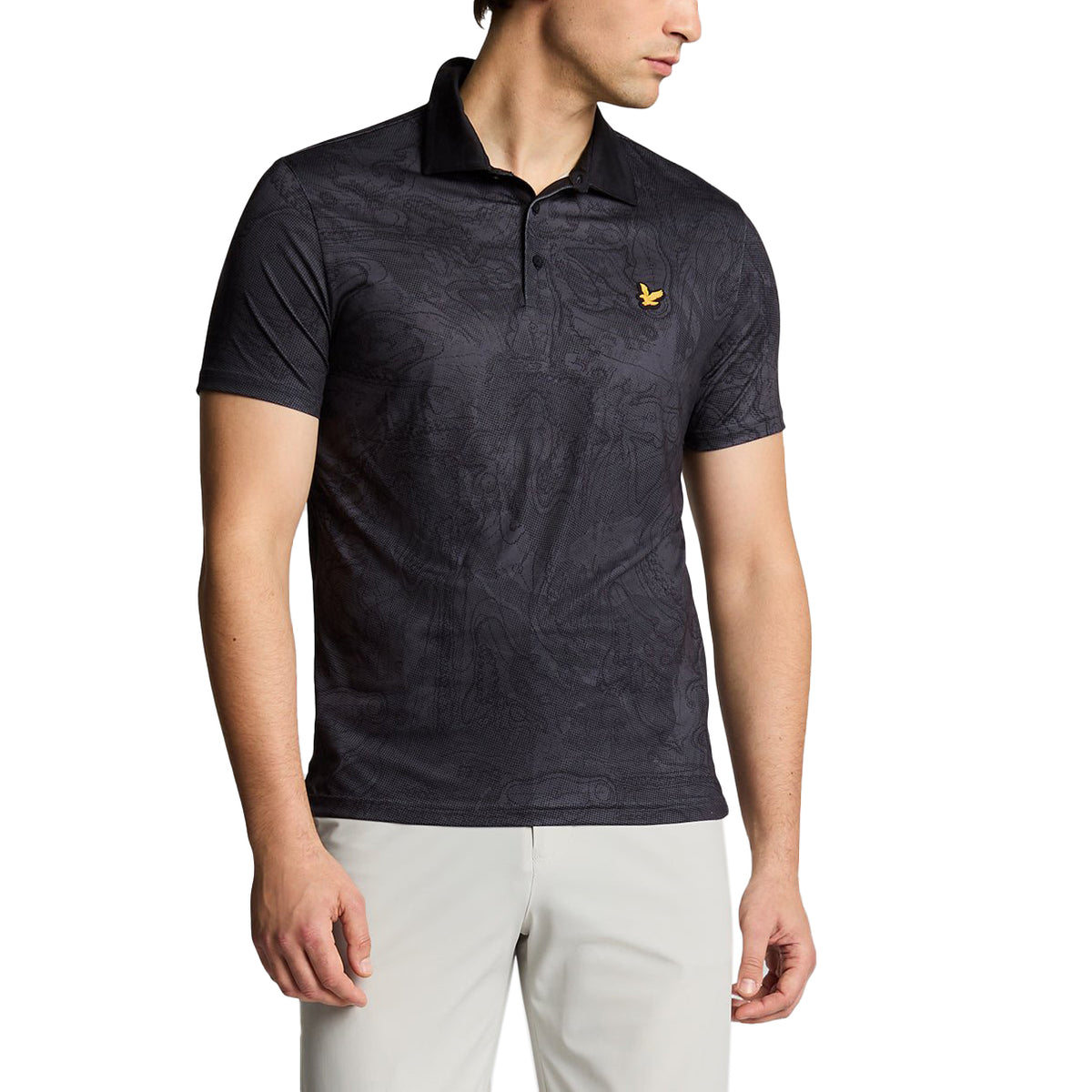 Lyle & Scott Contour gedrucktes Golf Polo -Shirt - Jet Black