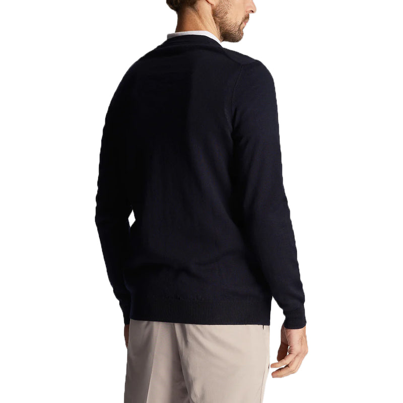 Lyle & Scott Tonal Eagle Merino Blend gegen Neck -Strick - Dunkle Marine