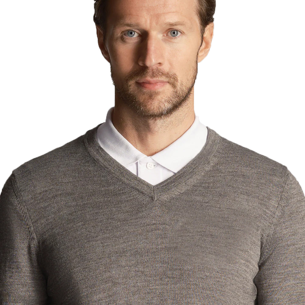 Lyle & Scott Tonal Eagle Merino Blendv Hals Strick - mittelgraue Mergel