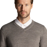 Lyle & Scott Tonal Eagle Merino Blendv Hals Strick - mittelgraue Mergel