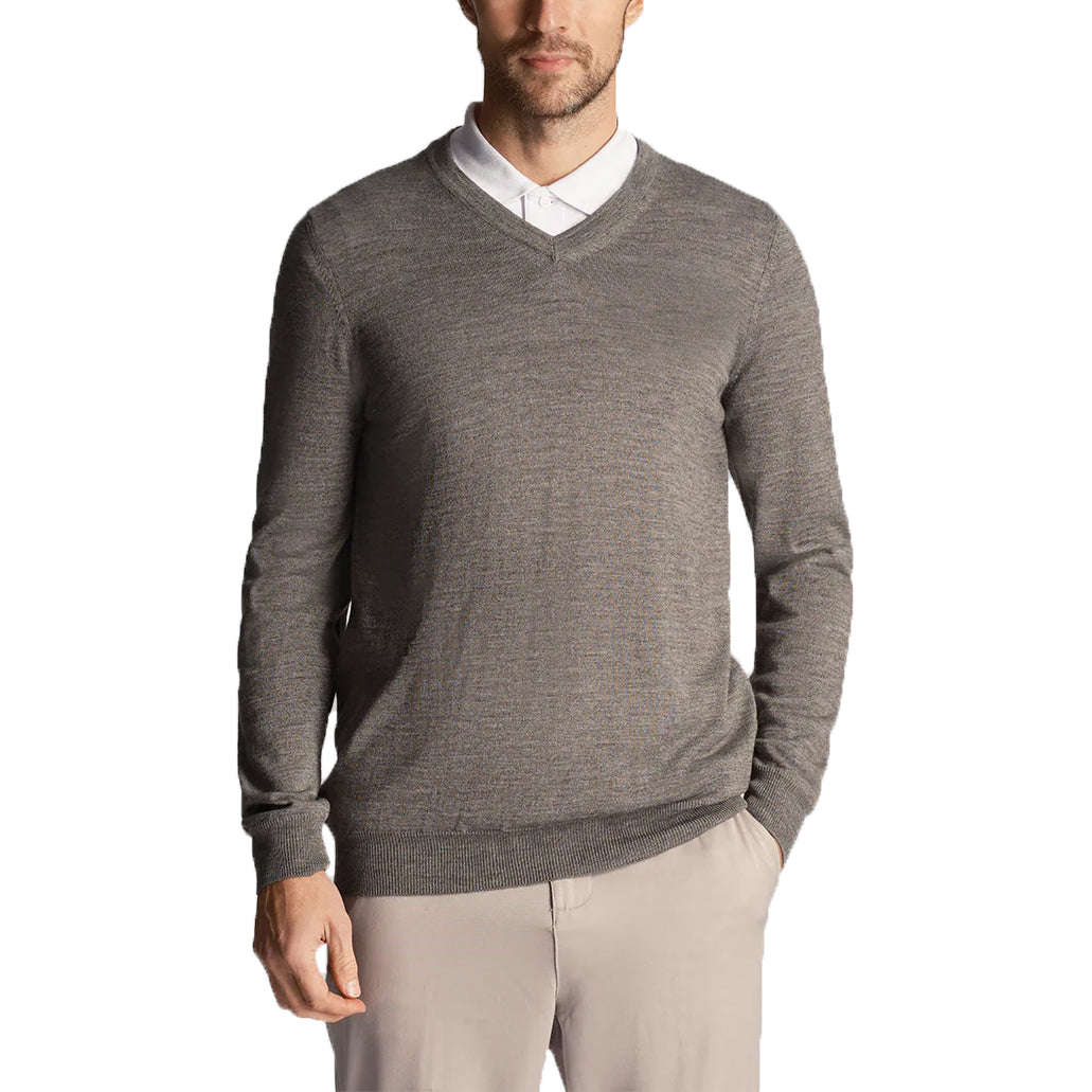 Lyle & Scott Tonal Eagle Merino Blendv Hals Strick - mittelgraue Mergel