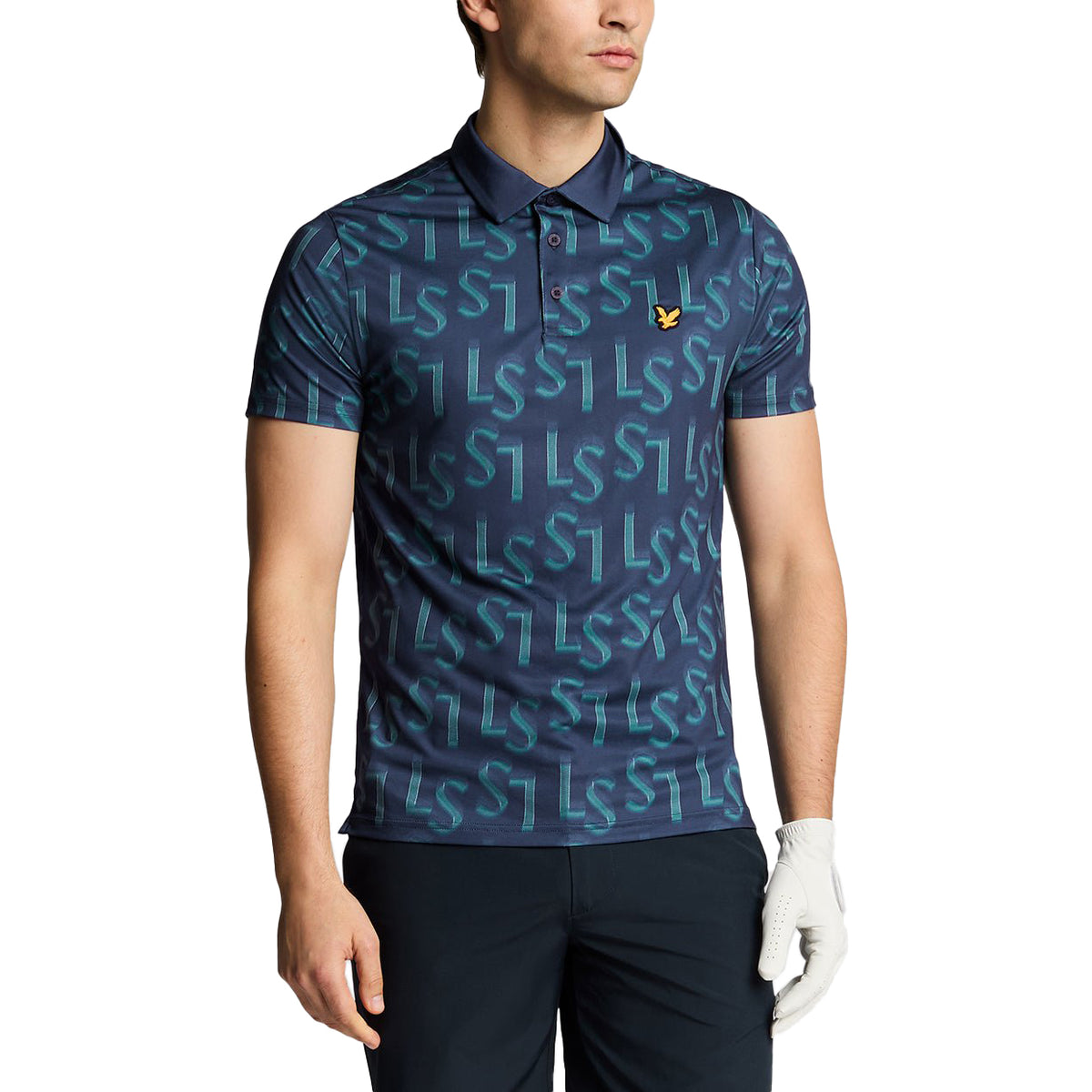 Lyle & Scott LS Monogramm gedrucktes Golf Polo -Hemd - Ryder Blue