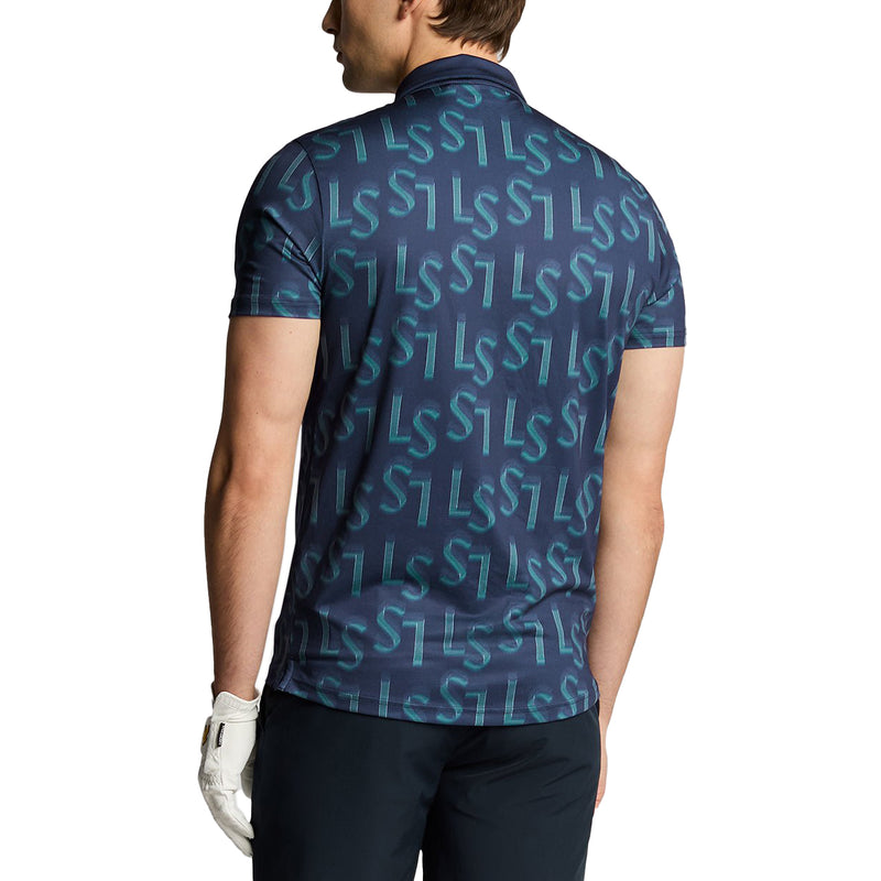 Lyle & Scott LS Monogramm gedrucktes Golf Polo -Hemd - Ryder Blue