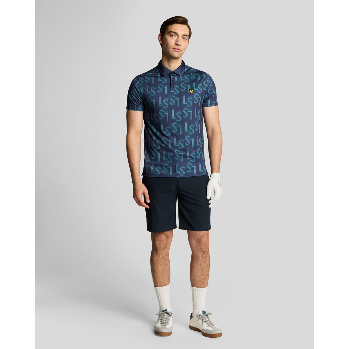 Lyle & Scott LS Monogramm gedrucktes Golf Polo -Hemd - Ryder Blue