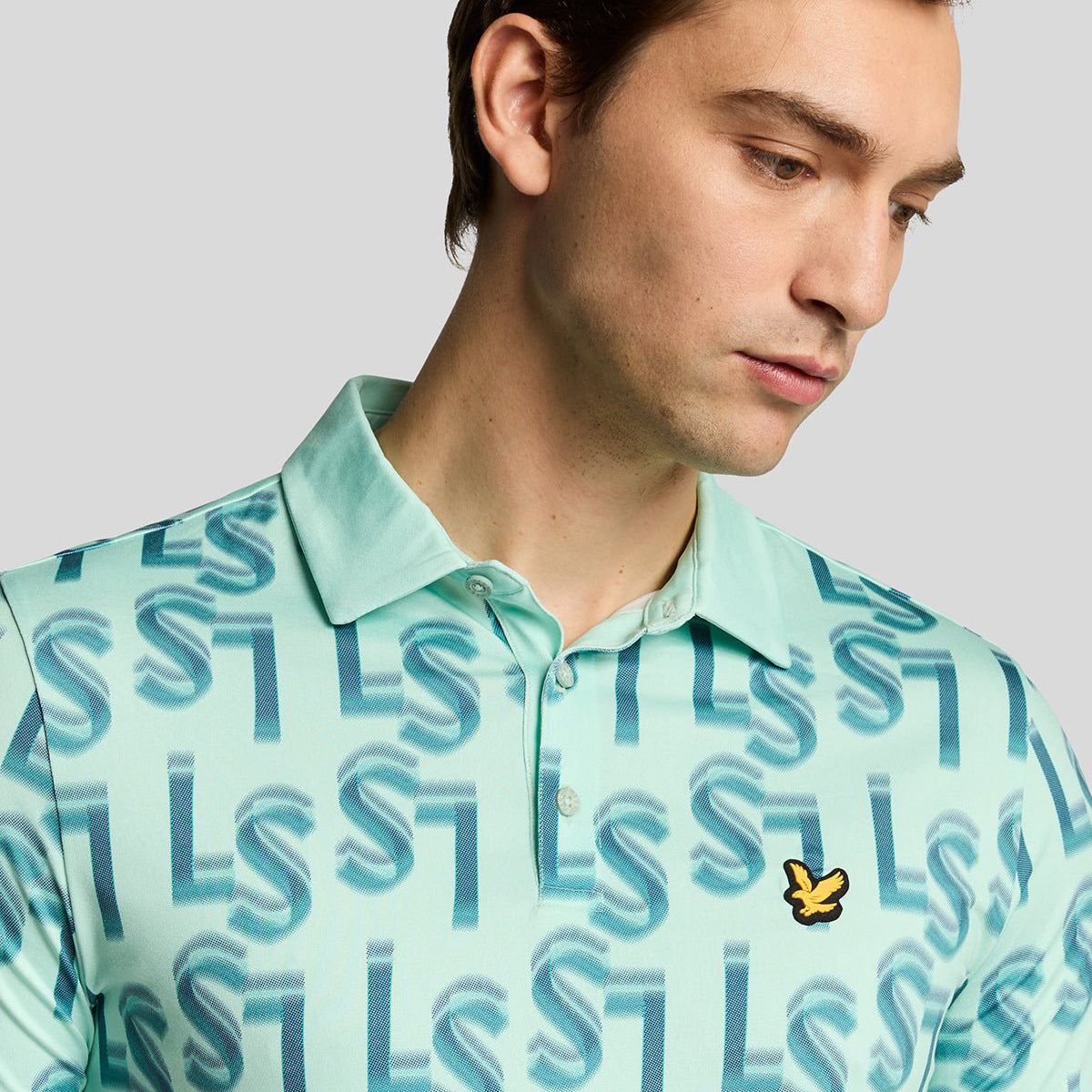 Lyle & Scott LS Monogramm gedrucktes Golfpolo -Hemd - Küste