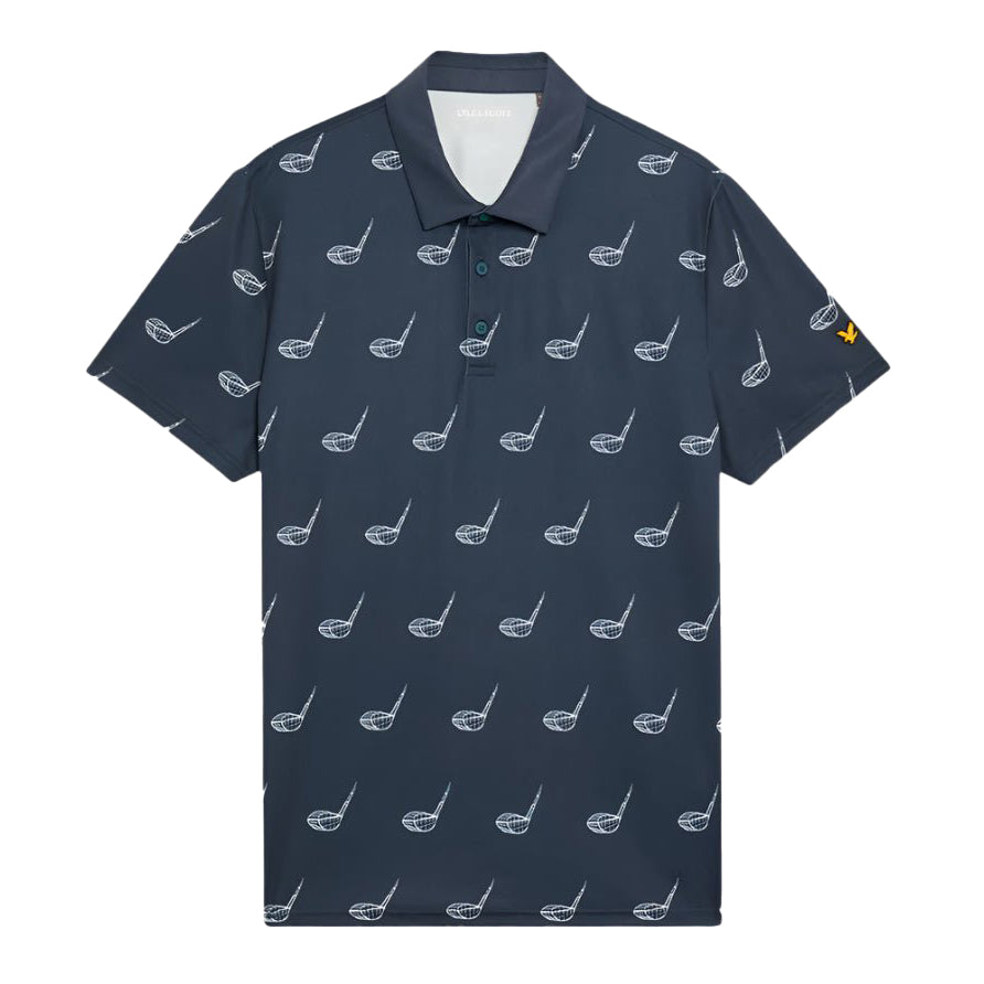 Lyle & Scott Micro Club gedrucktes Golf Polo -Shirt - Condor Blue