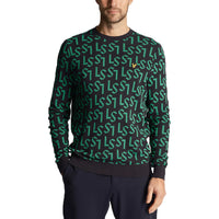 Lyle & Scott Monogram gestrickt Golf Crew Hals - Dunkle Marine
