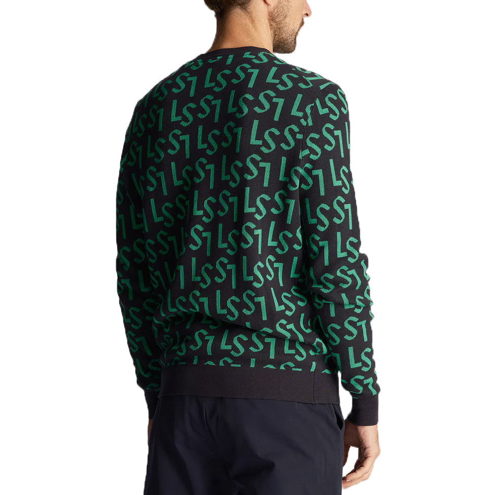 Lyle & Scott Monogram gestrickt Golf Crew Hals - Dunkle Marine