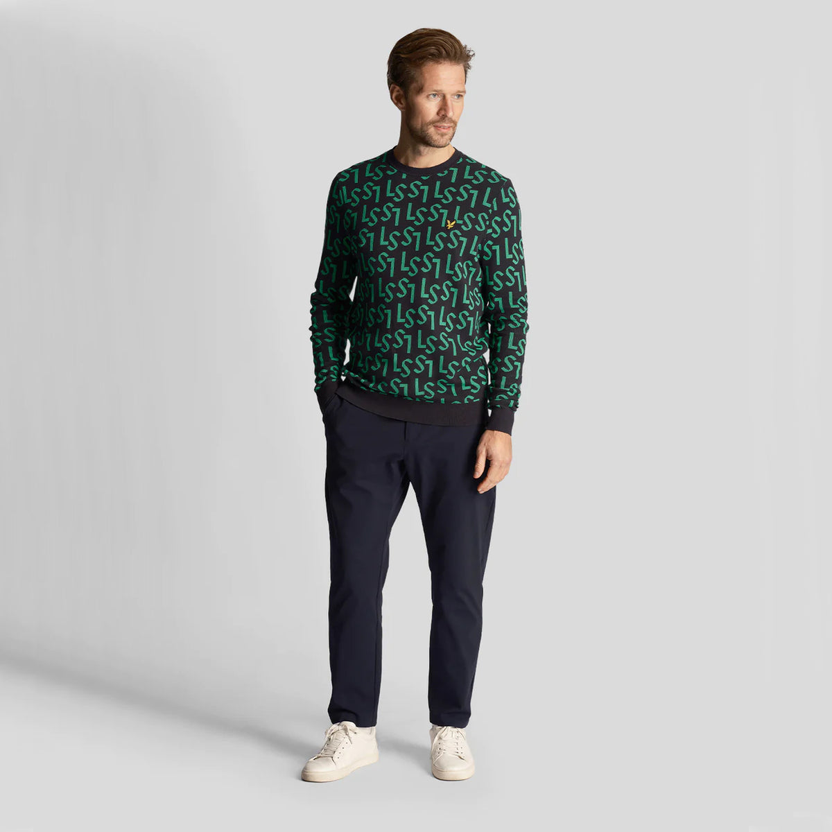 Lyle & Scott Monogram gestrickt Golf Crew Hals - Dunkle Marine