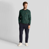 Lyle & Scott Monogram gestrickt Golf Crew Hals - Dunkle Marine