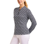 Nivo 女式洛丽塔长袖小高领高尔夫衬衫 - 海军蓝/白色