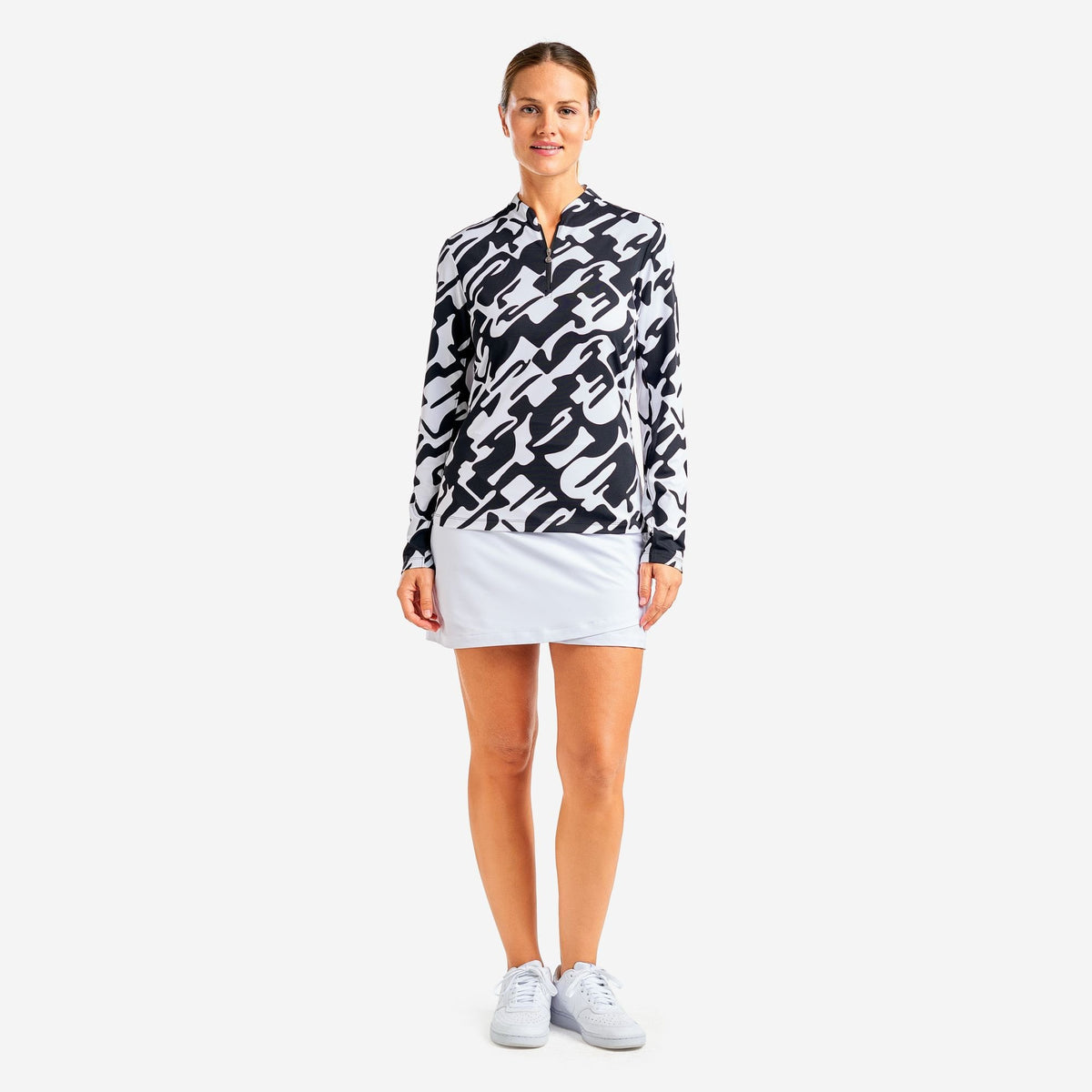 Nivo Women's Lolita UV Long Sleeve Mock Neck Golf Shirt - Black/White