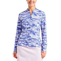 Nivo Frauen Lolita UV Langarm Langarm Mock Neck Golf Hemd - Kobalt