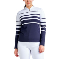 Nivo Frauen Lolita UV Langarm Langarm Mock Neck Golfshemd - Weiß/Marine