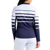 Nivo Frauen Lolita UV Langarm Langarm Mock Neck Golfshemd - Weiß/Marine