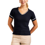 Nivo Damen Nyla gestricktes Golf-Poloshirt mit V-Ausschnitt – Marineblau
