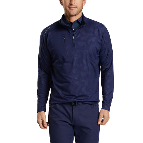 Peter Millar Verge Windowpane Camo Performance Quarter -Zip - Marine