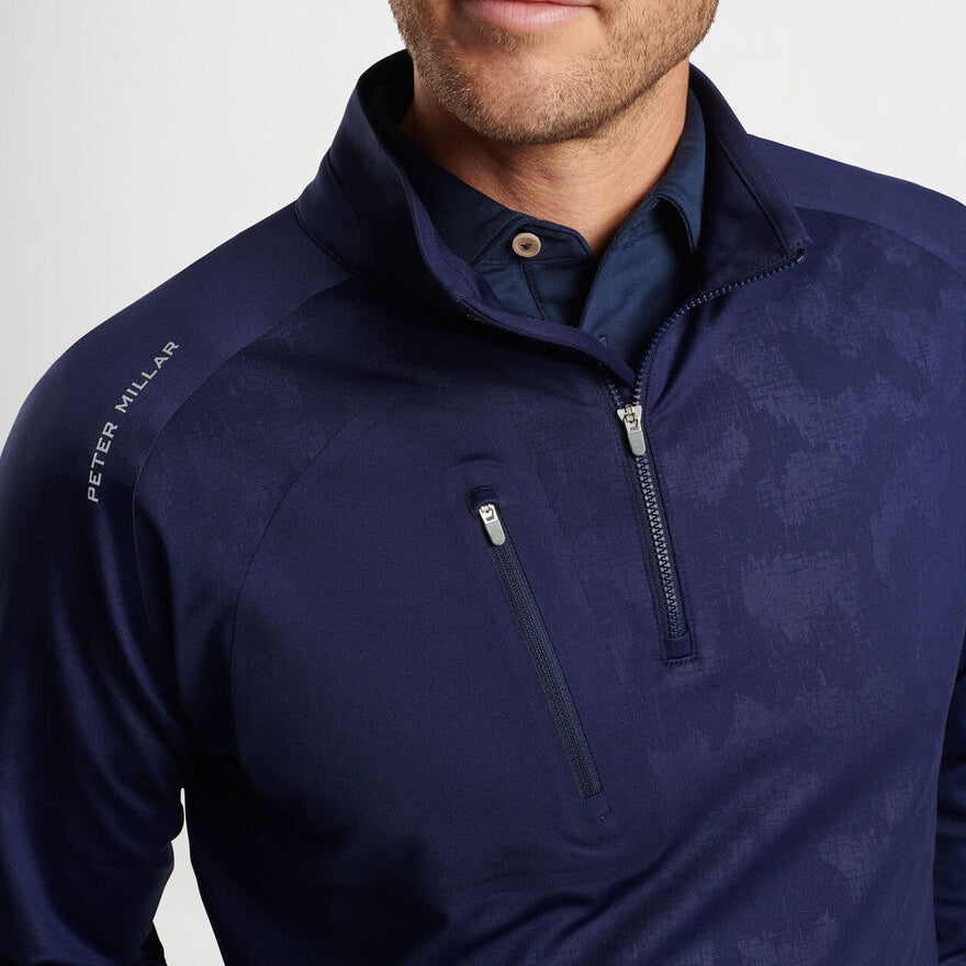 Peter Millar Verge Windowpane Camo Performance Quarter -Zip - Marine