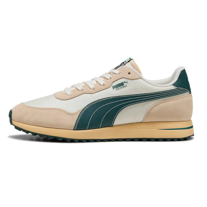 Puma Helsinki G Spikeless Golfschuhe - Frosted Elfenbein/grüne Gelände/Lichtstroh