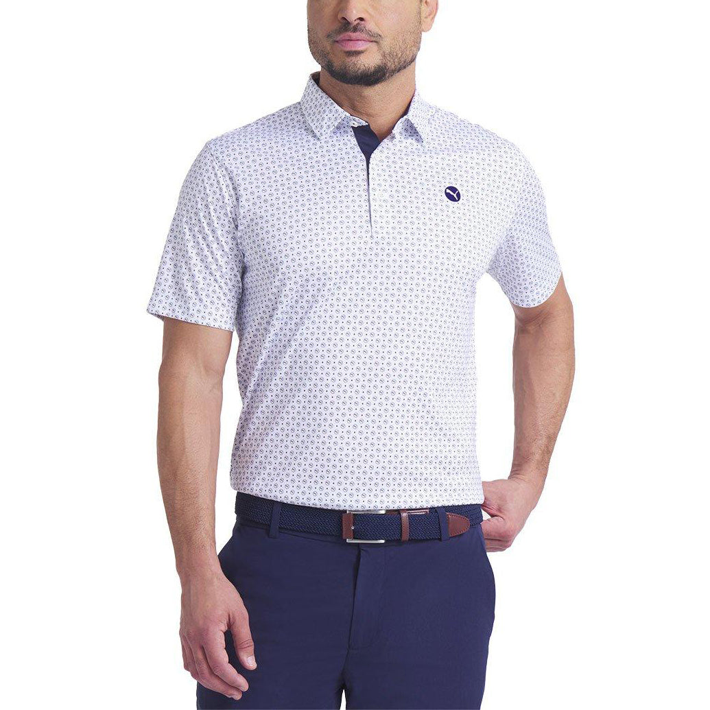 Puma Pure 2.0 Circle Cat Golf Hemd - weißer Glühen/tiefe Marine