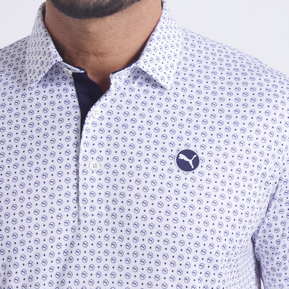 Puma Pure 2.0 Circle Cat Golf Hemd - weißer Glühen/tiefe Marine