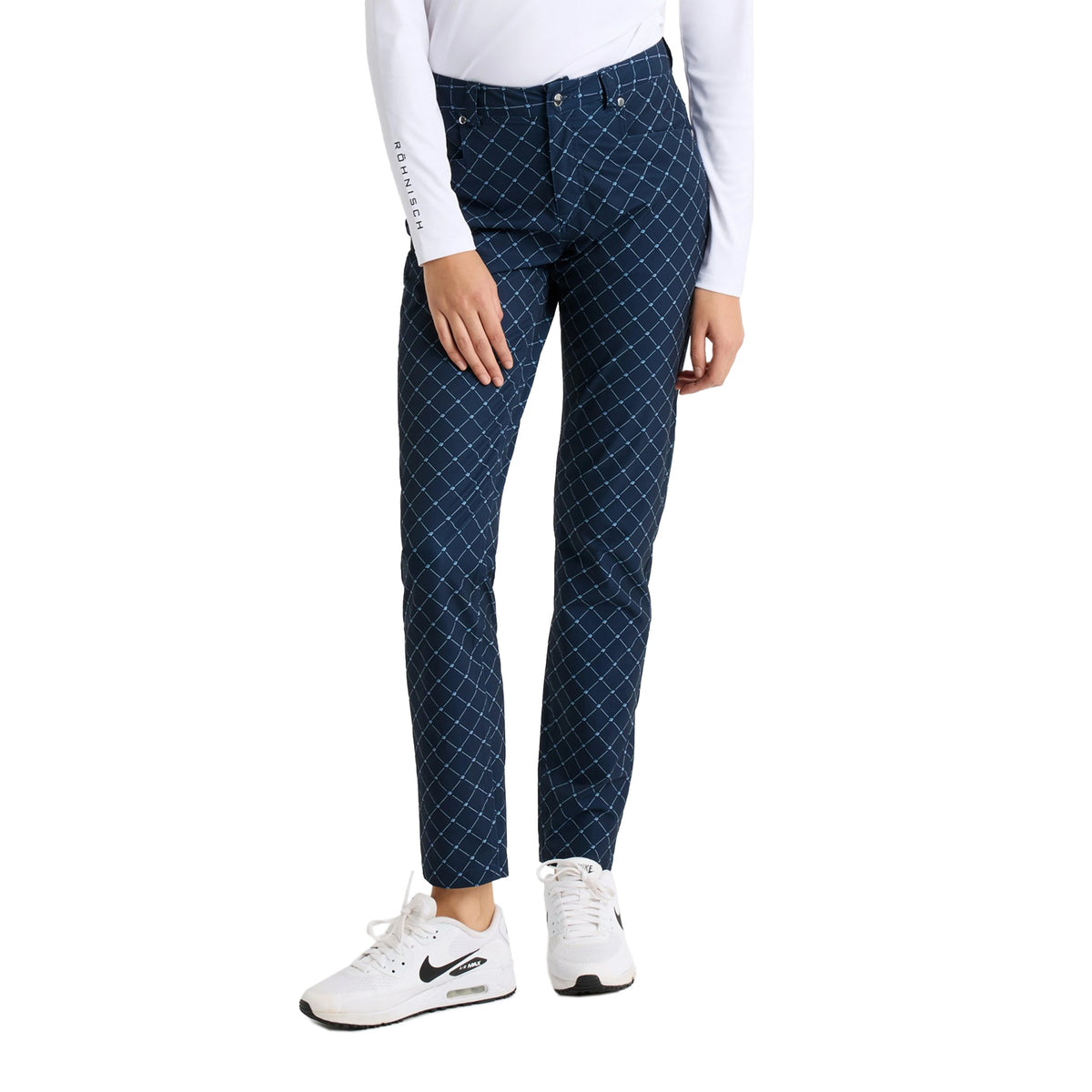 Rohnisch Women's Chie Comfort Golf Pants - Micro R Check Navy
