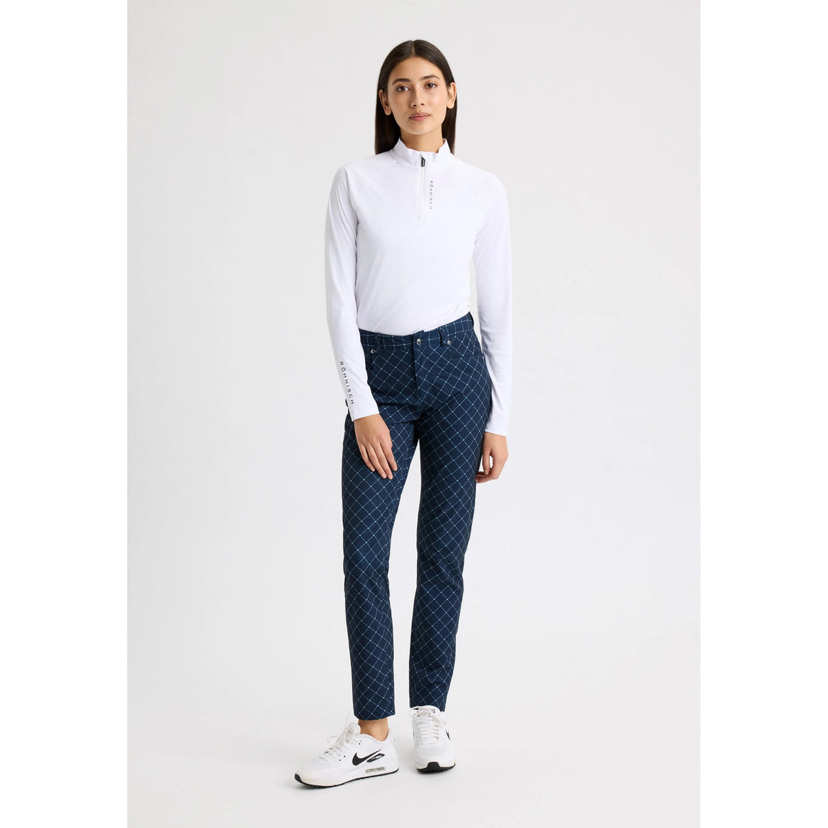 Rohnisch Women's Chie Comfort Golf Pants - Micro R Check Navy
