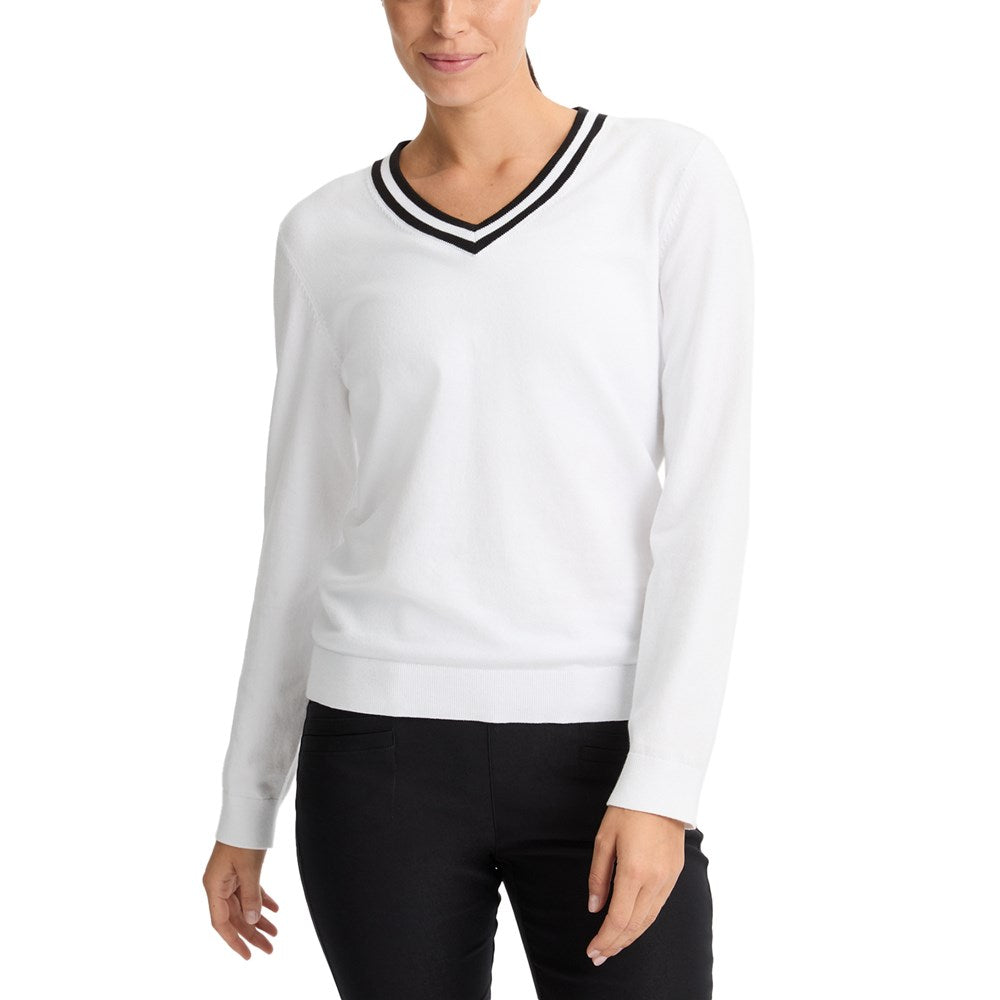 Rohnisch -Frauen Adele gestrickt Golfpullover - Weiß/Marine