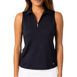 Golftini Women's Sleeveless Zip Golf Polo Shirt - Navy