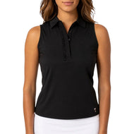 Golftini Women's Sleeveless Ruffle Golf Polo Shirt - Black