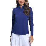 IBKUL Damen-Solide-Langarmshirt mit Stehkragen und Reißverschluss – Marineblau