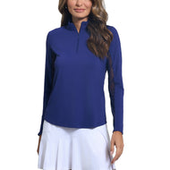 IBKUL Damen-Solide-Langarmshirt mit Stehkragen und Reißverschluss – Marineblau