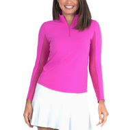 IBKUL Damen-Langarmshirt mit Stehkragen und Reißverschluss – Hot Pink