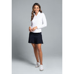 IBKUL Solides Langarmshirt mit Stehkragen und Reißverschluss für Damen – Weiß