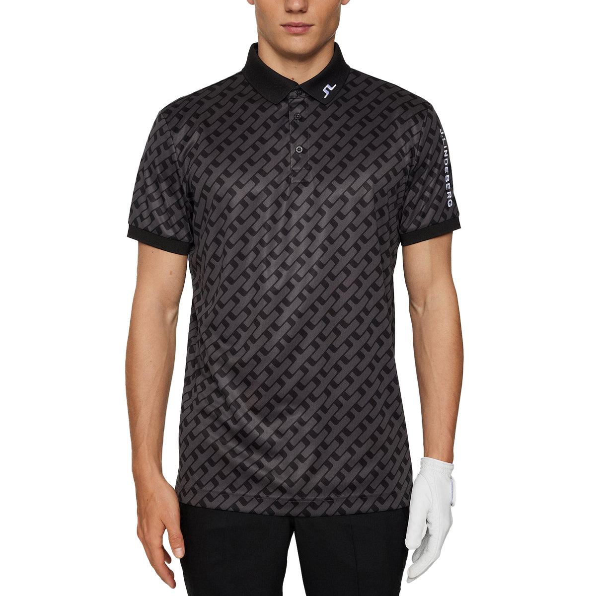 J.Lindeberg Tour Tech regelmäßig Fit Print Golf Polo Shirt - Tour Geo Tonal Black