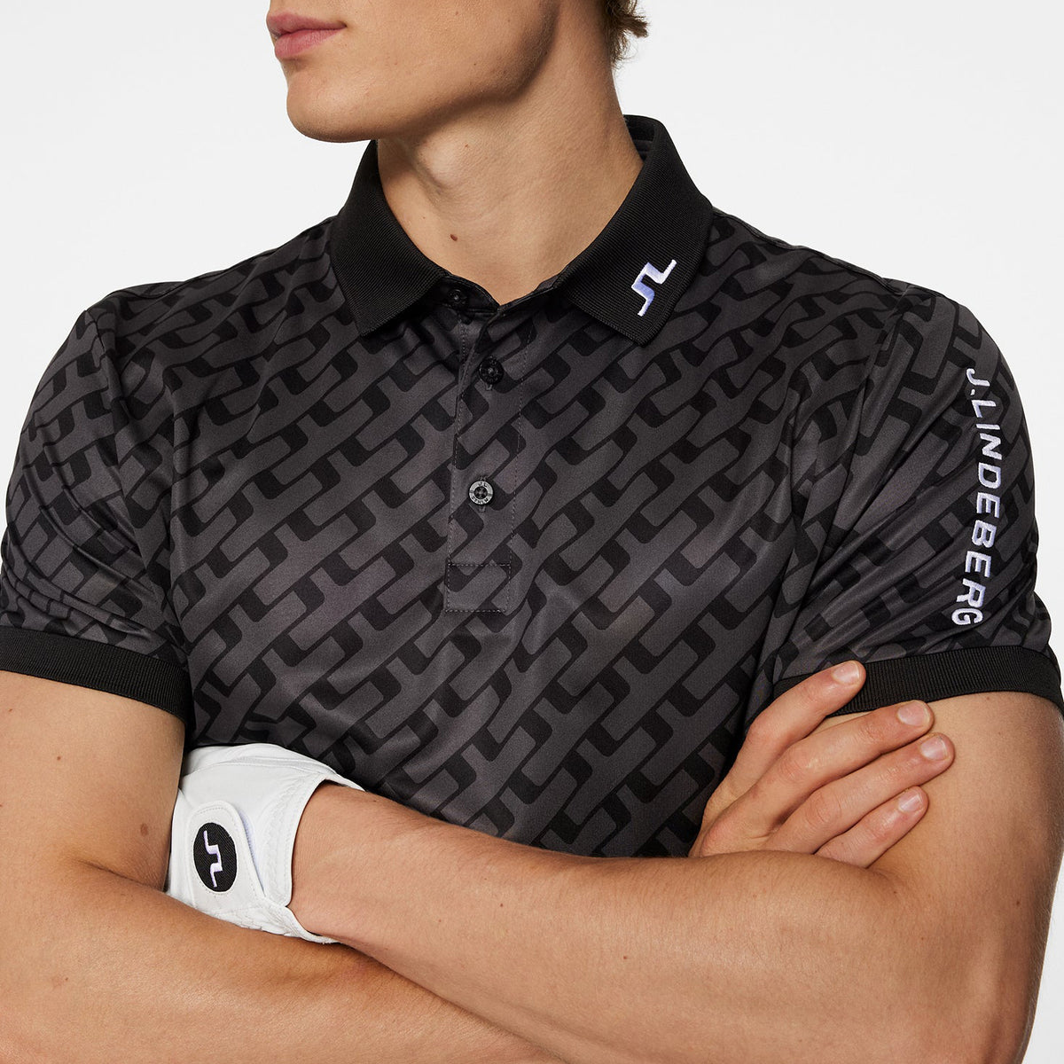 J.Lindeberg Tour Tech regelmäßig Fit Print Golf Polo Shirt - Tour Geo Tonal Black