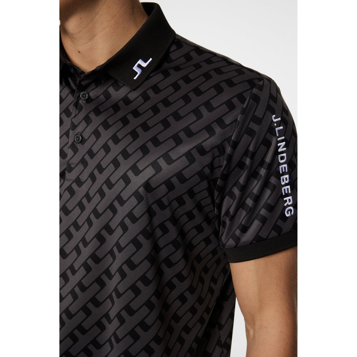 J.Lindeberg Tour Tech regelmäßig Fit Print Golf Polo Shirt - Tour Geo Tonal Black