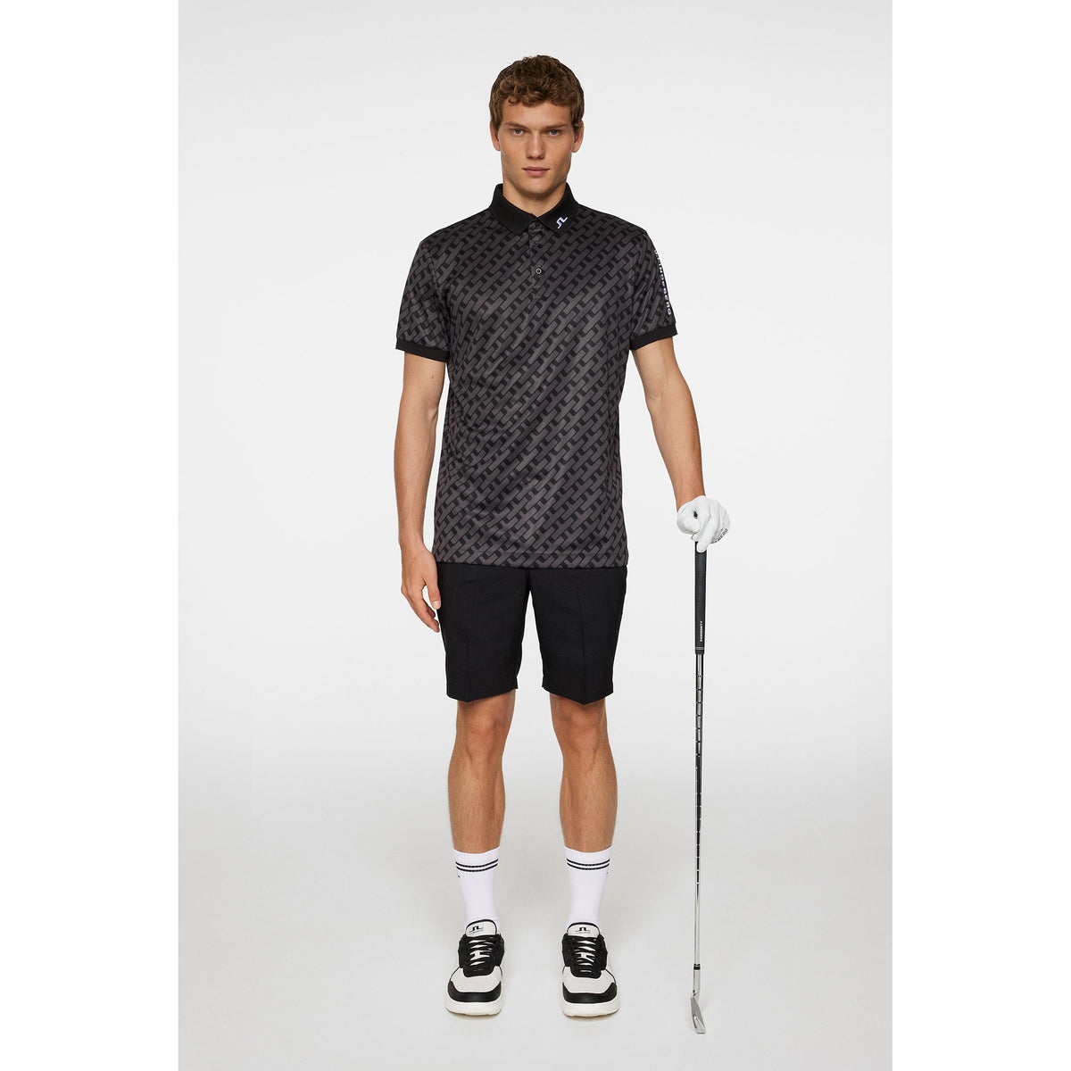 J.Lindeberg Tour Tech regelmäßig Fit Print Golf Polo Shirt - Tour Geo Tonal Black