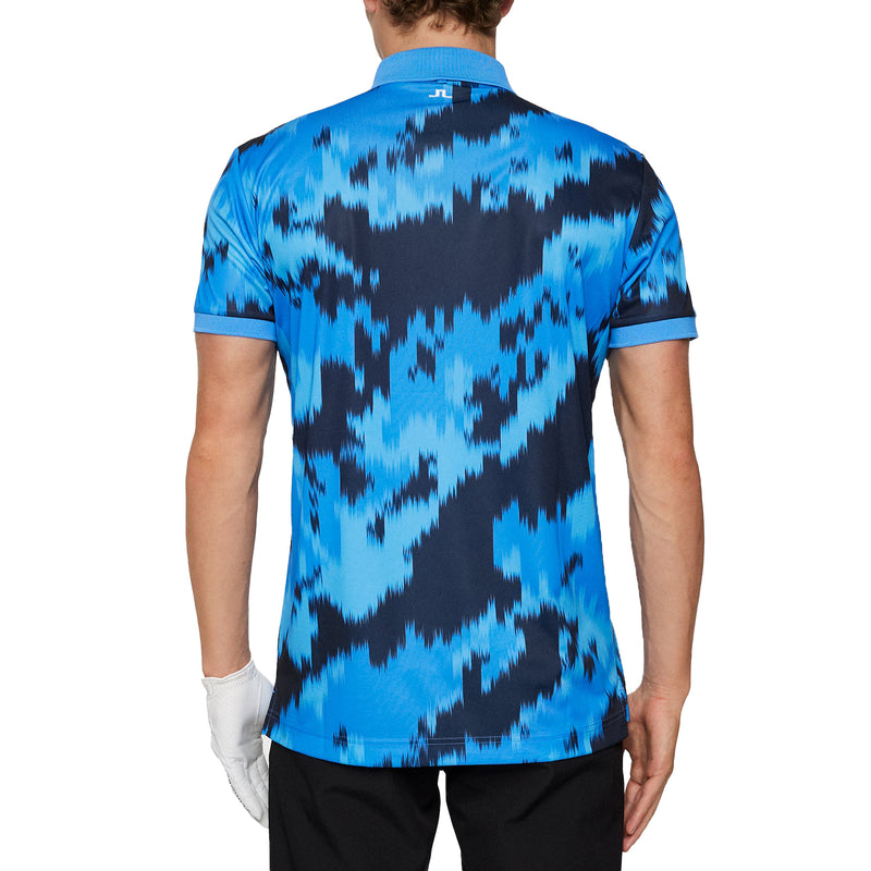 J.Lindeberg Tour Tech regelmäßig Fit Print Golf Polo Shirt - Warp Sonic Blue