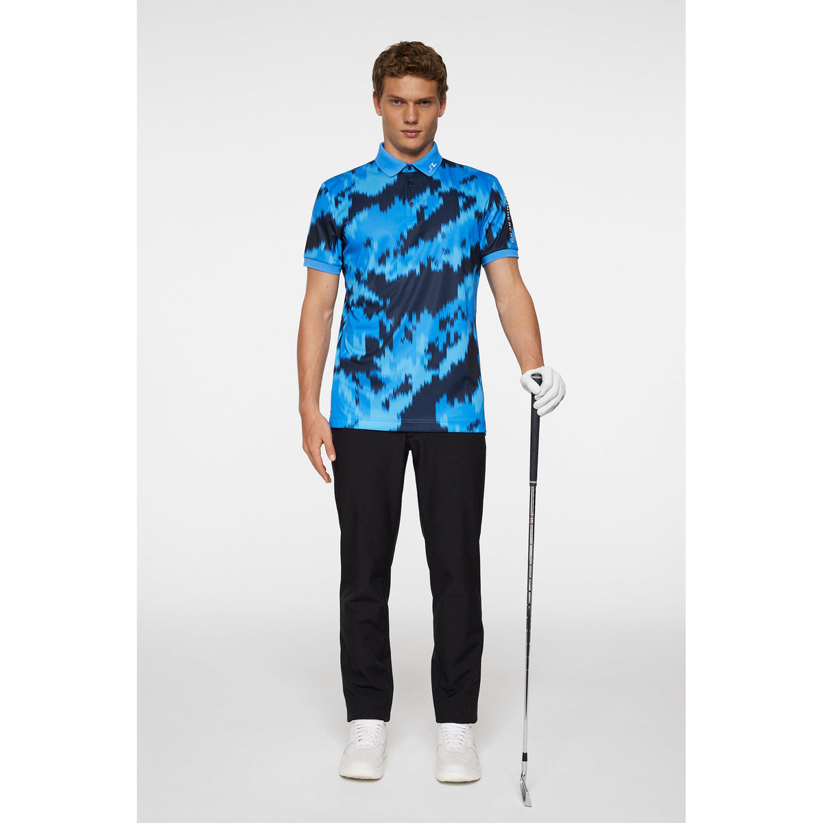J.Lindeberg Tour Tech regelmäßig Fit Print Golf Polo Shirt - Warp Sonic Blue
