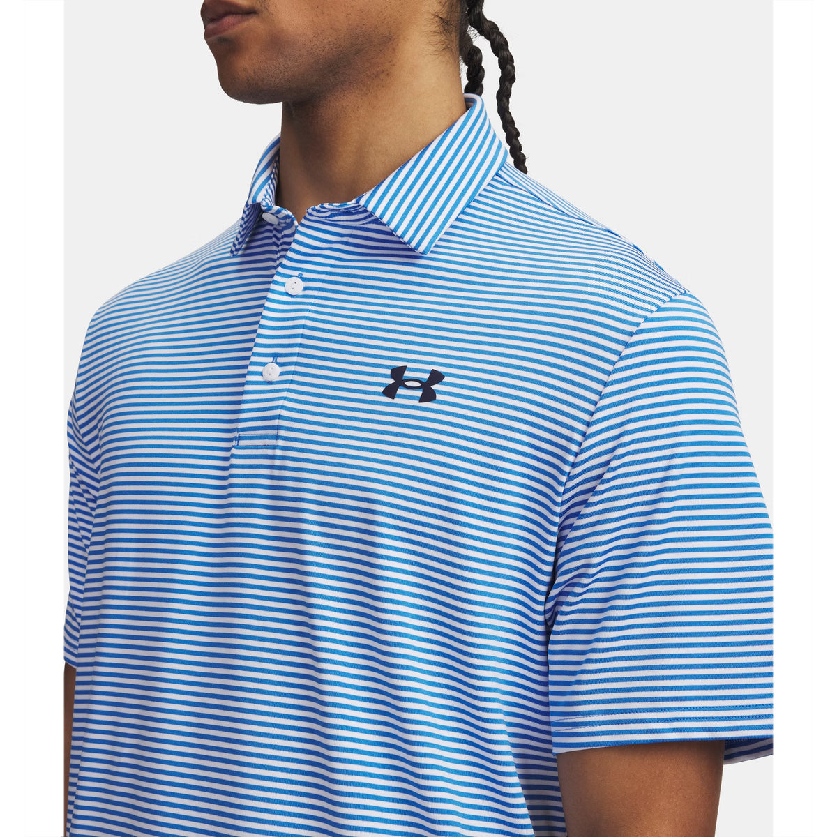 Under Armour Playoff 3.0 Streifen Polo Golfhemd - Blue Atlantis/Weiß