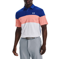 Under Armour Playoff blockiertes Golf Polo -Hemd - Royal/Pink Sands