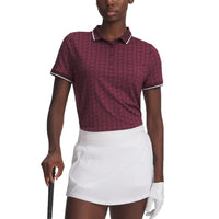 Under Armour Damen Drive Jacquard Golf Polo -Hemd - dunkle Maroon/Fuchsia Dämmerung/Weiß
