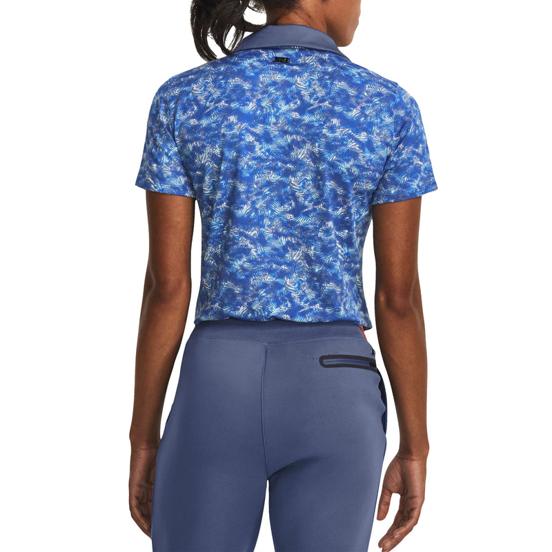 Under Armour Damen Playoff gedrucktes Golf Polo -Hemd - Hushed Blue/Wasser/Metallic Silber