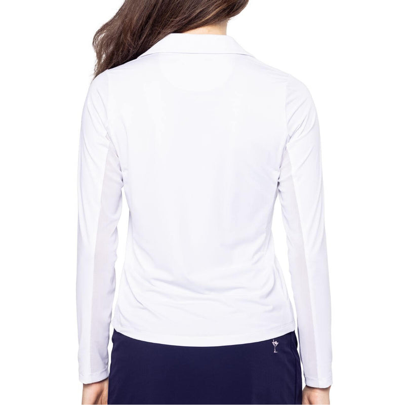Golftini Frauen sagen Ja Langarm Golf Polo -Hemd - Weiß/Marine
