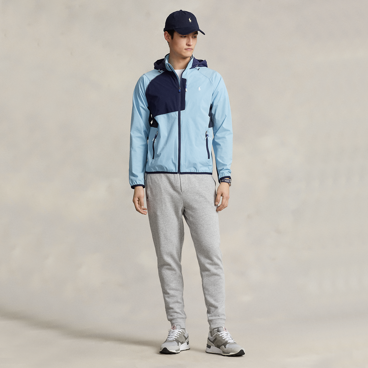 Polo Performance Ralph Lauren Packbares wasserabweisendes Kapuzengolfjacke - Puderblau